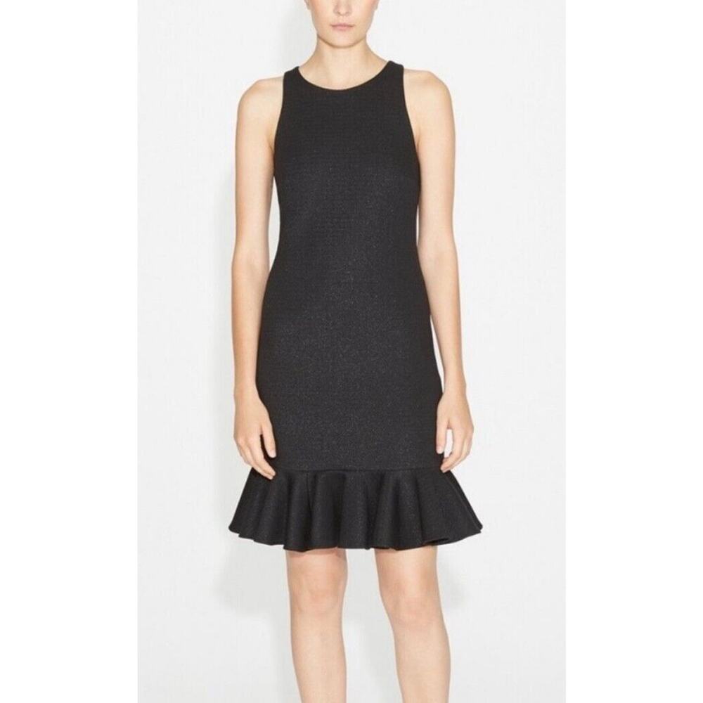 Halston Heritage Dress Womens S Black Ruffle Hem Mini Cocktail Party Minimalist